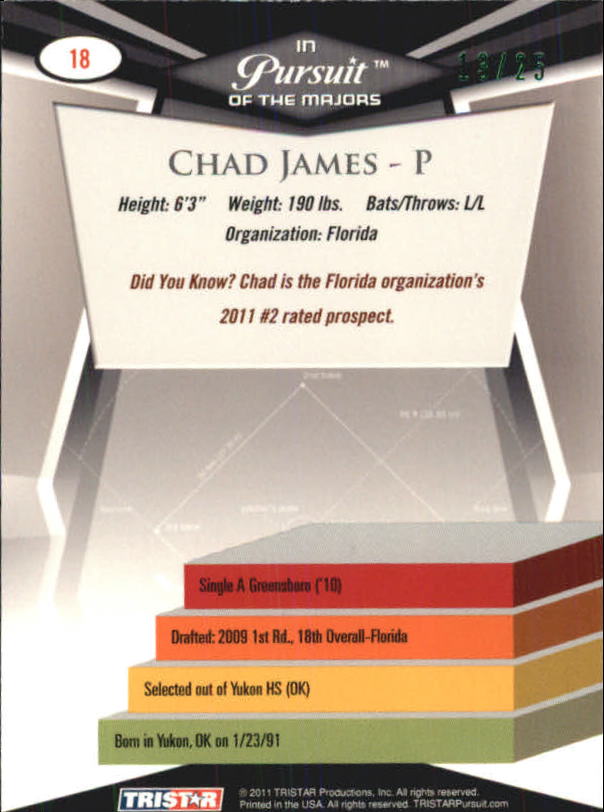 2011 TRISTAR Pursuit Autographs Green #18 Chad James back image