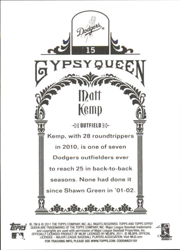 2011 Topps Gypsy Queen Framed Green #15 Matt Kemp back image