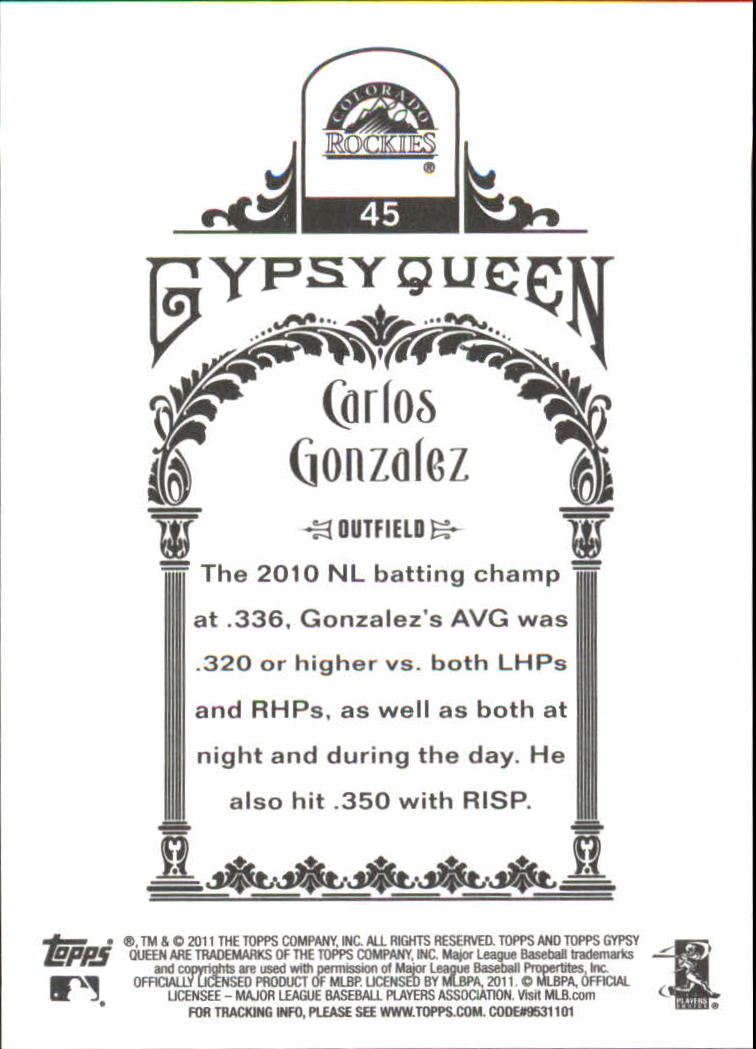 2011 Topps Gypsy Queen Framed Green #45 Carlos Gonzalez back image