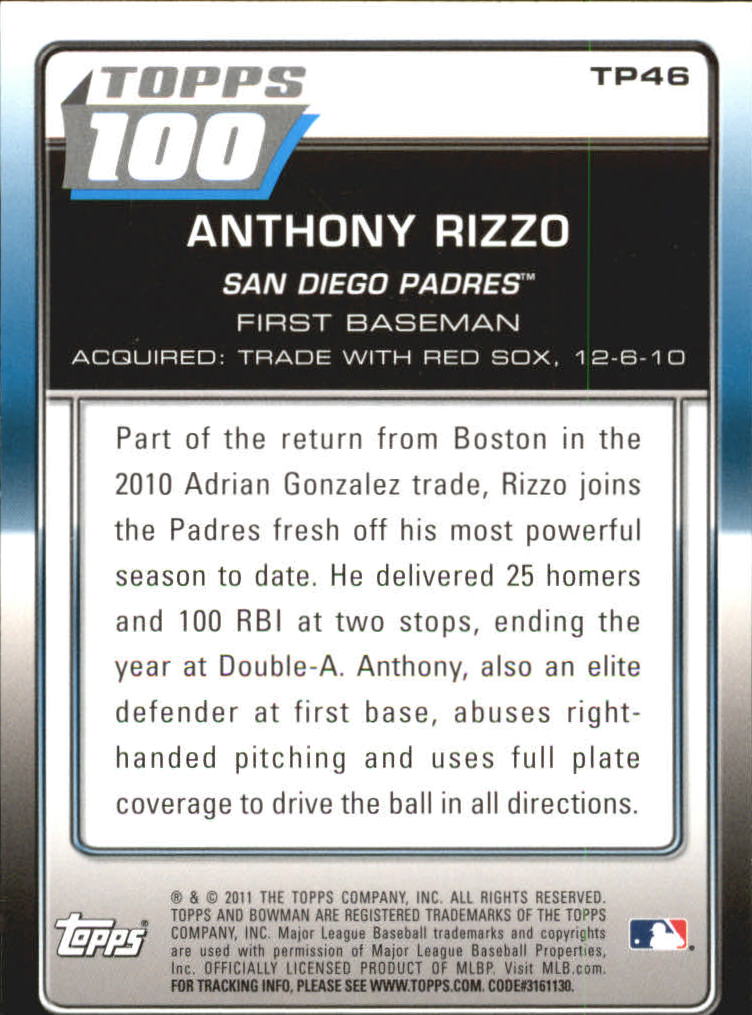 2011 Bowman Topps 100 #TP46 Anthony Rizzo back image