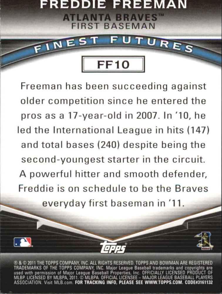 2011 Bowman Finest Futures #FF10 Freddie Freeman back image