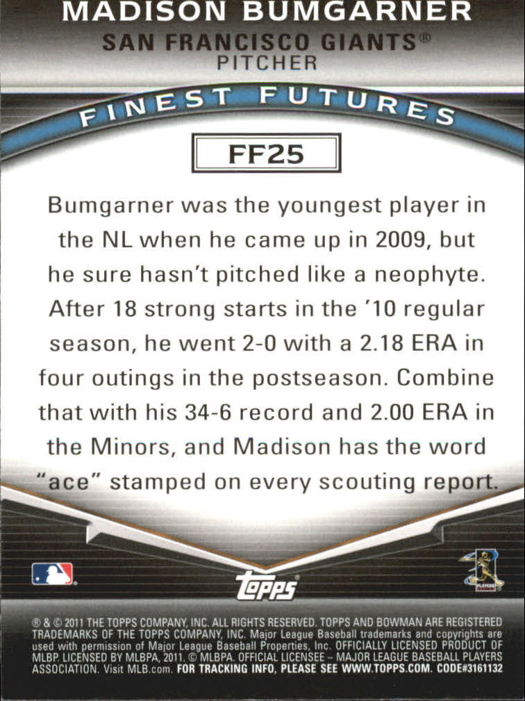 2011 Bowman Baseball "Finest Futures" Insert Cards - Picture 15 of 15