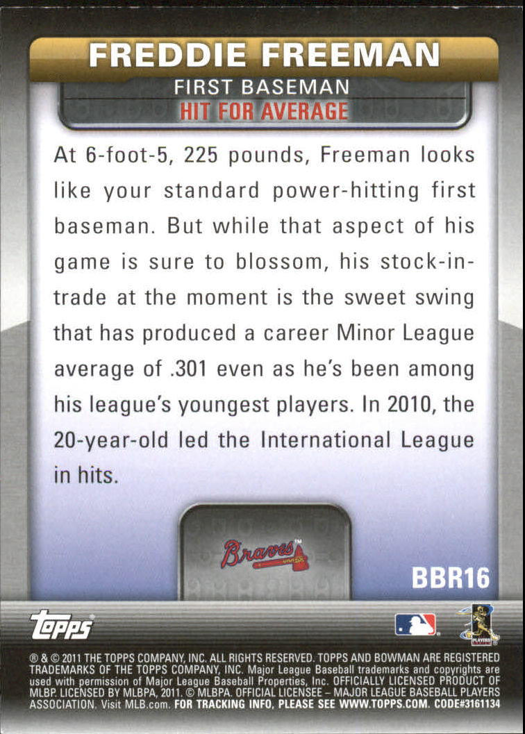 2011 Bowman Bowman's Brightest #BBR16 Freddie Freeman back image