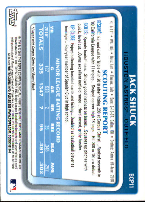 2011 Bowman Chrome Prospects #BCP11 Jack Shuck back image