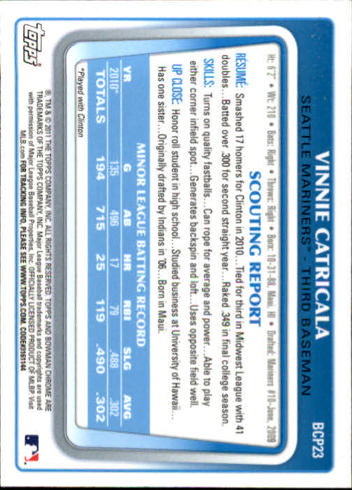2011 Bowman Chrome Prospects #BCP23 Vinnie Catricala back image