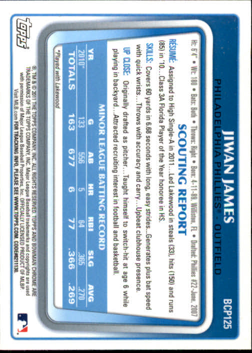 2011 Bowman Chrome Prospects #BCP125 Jiwan James back image