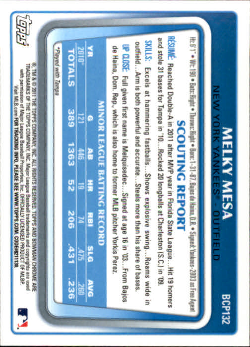 2011 Bowman Chrome Prospects #BCP132 Melky Mesa back image
