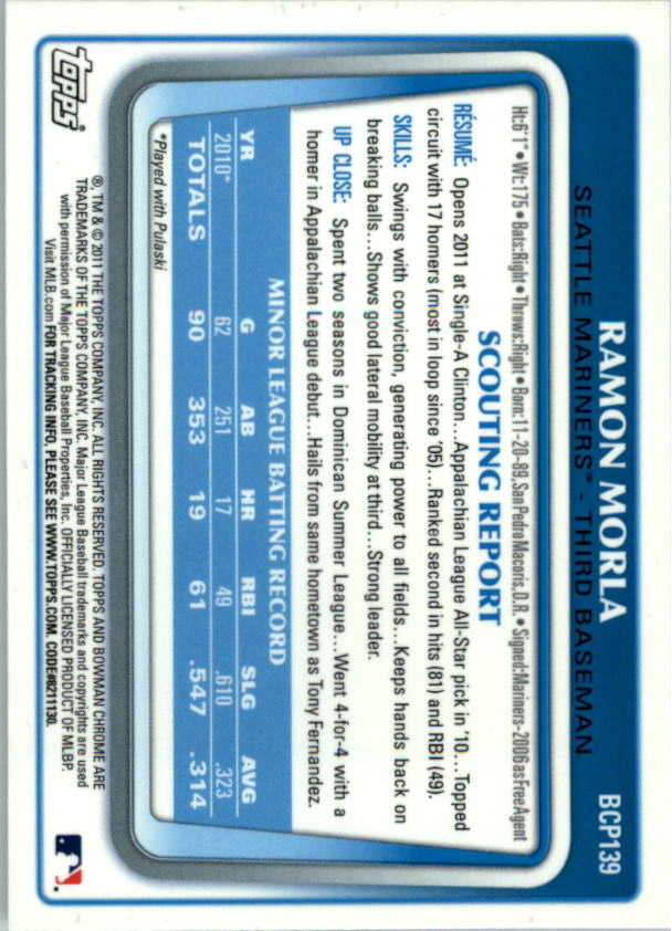 2011 Bowman Chrome Prospects #BCP139 Ramon Morla back image