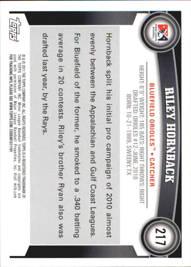 2011 Topps Pro Debut #217 Riley Hornback back image