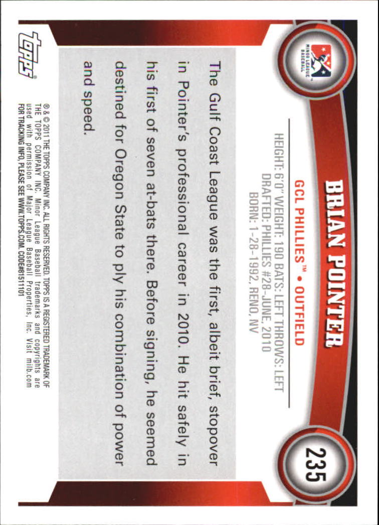 2011 Topps Pro Debut #235 Brian Pointer back image