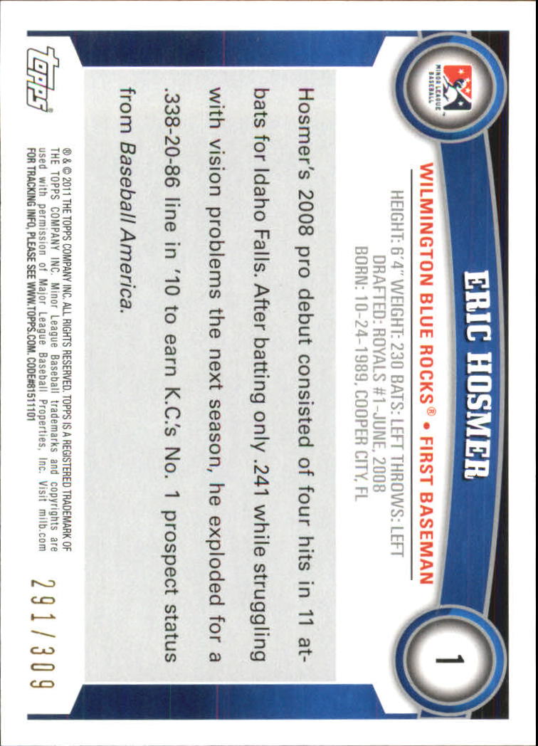 2011 Topps Pro Debut Blue #1 Eric Hosmer back image