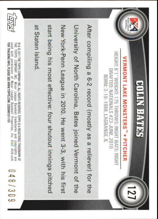 2011 Topps Pro Debut Blue #127 Colin Bates back image