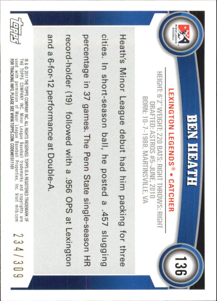 2011 Topps Pro Debut Blue #136 Ben Heath back image