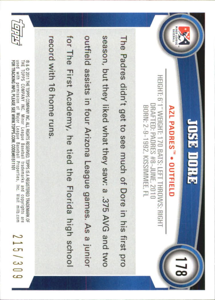 2011 Topps Pro Debut Blue #178 Jose Dore back image