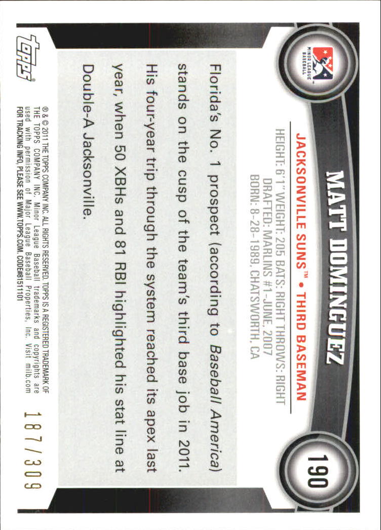 2011 Topps Pro Debut Blue #190 Matt Dominguez back image