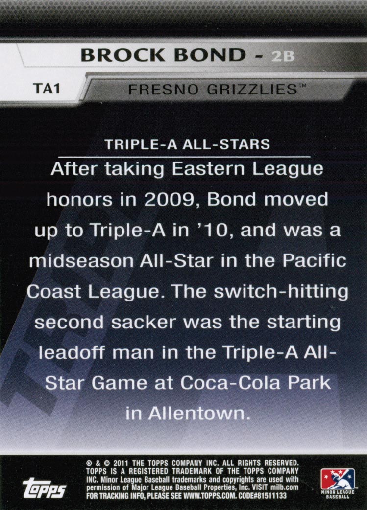 2011 Topps Pro Debut Triple-A All Stars #TA1 Brock Bond back image