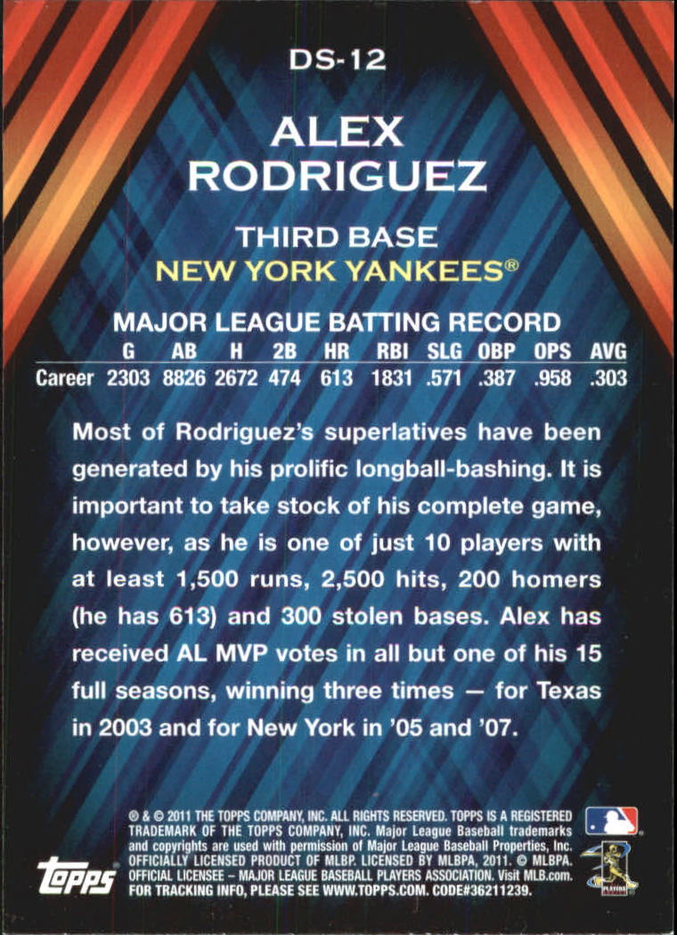 2011 Topps Diamond Stars #DS12 Alex Rodriguez back image