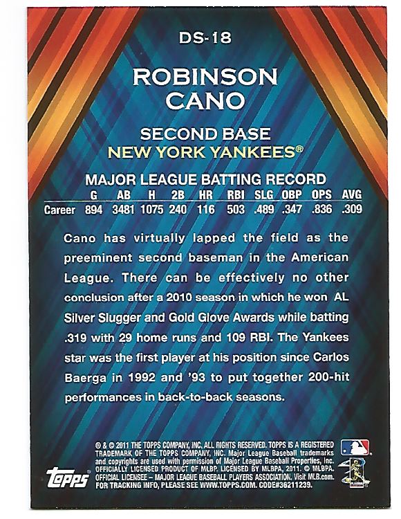 2011 Topps Diamond Stars #DS18 Robinson Cano back image