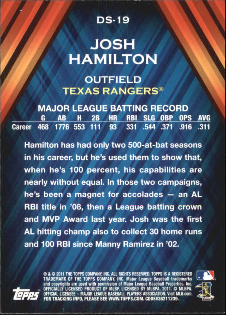 2011 Topps Diamond Stars #DS19 Josh Hamilton back image