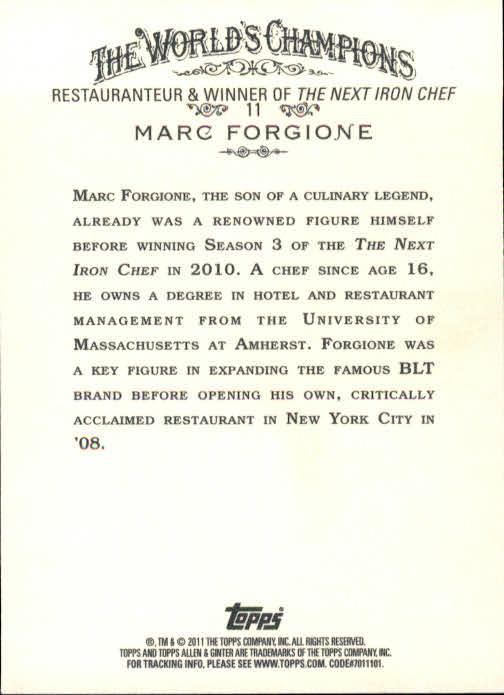 2011 Topps Allen and Ginter #11 Marc Forgione back image