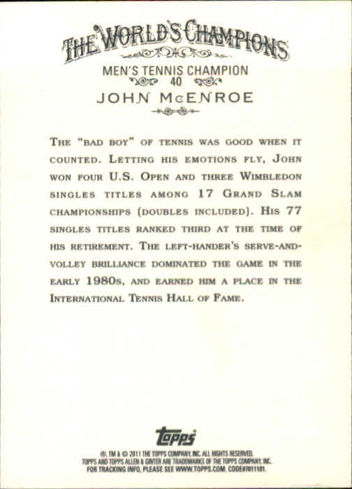 2011 Topps Allen and Ginter #40 John McEnroe back image