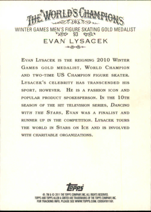 2011 Topps Allen and Ginter #93 Evan Lysacek back image