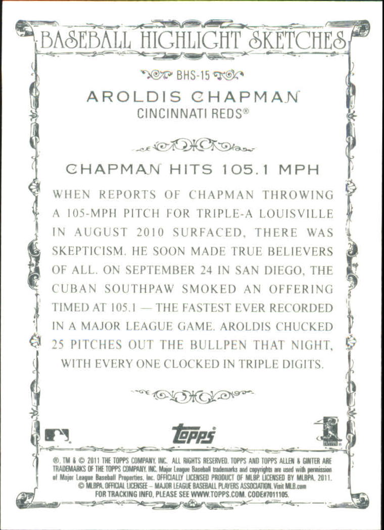 2011 Topps Allen and Ginter Baseball Highlight Sketches #BHS15 Aroldis Chapman back image