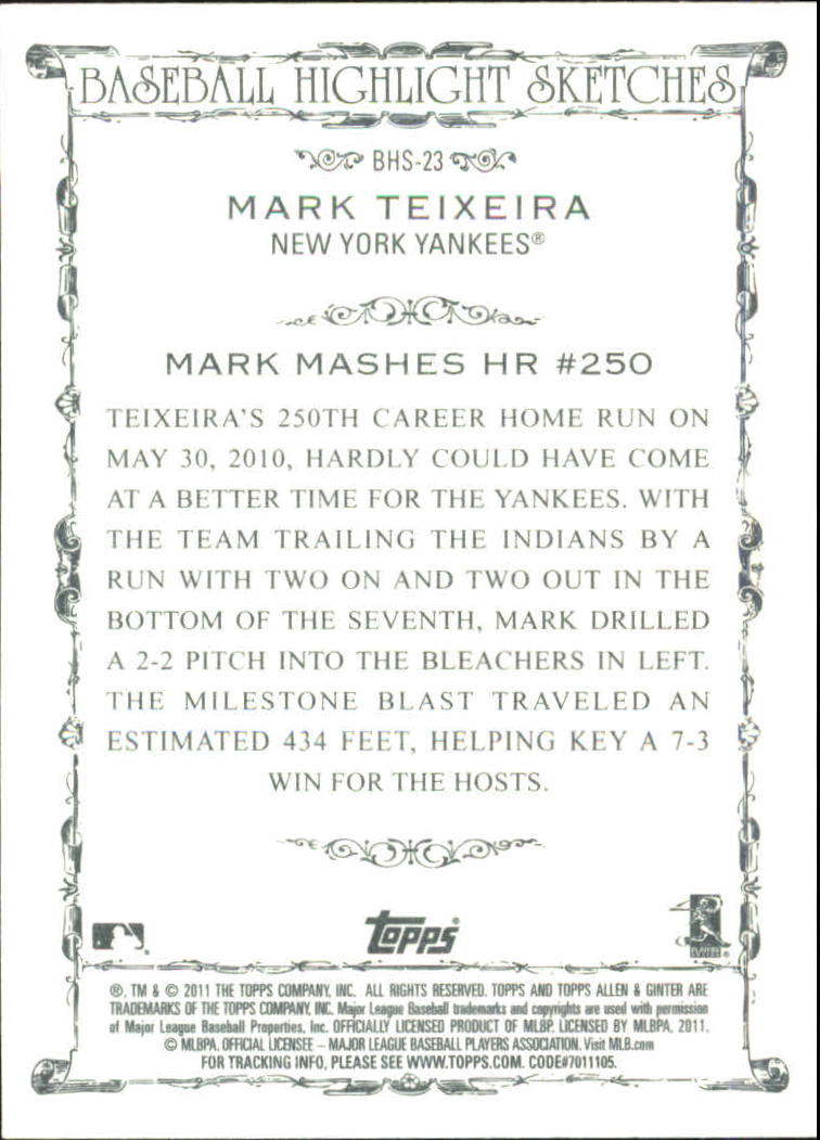 2011 Topps Allen and Ginter Baseball Highlight Sketches #BHS23 Mark Teixeira back image