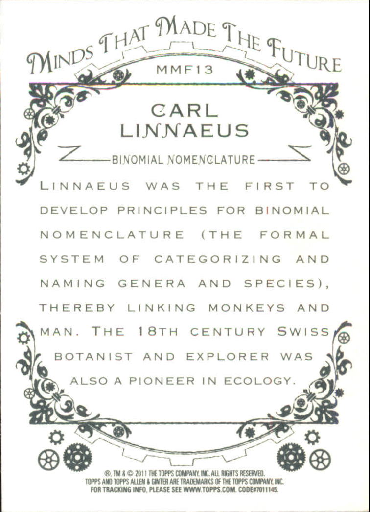 2011 Topps Allen and Ginter Minds that Made the Future #MMF13 Carl Linnaeus back image