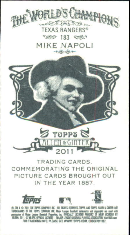 2011 Topps Allen and Ginter Mini #183 Mike Napoli back image