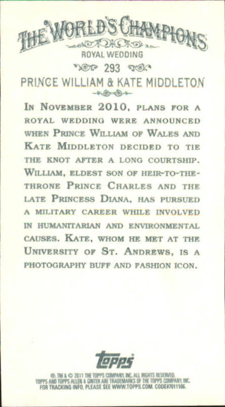 2011 Topps Allen and Ginter Mini Black #293 Prince William/Kate Middleton back image