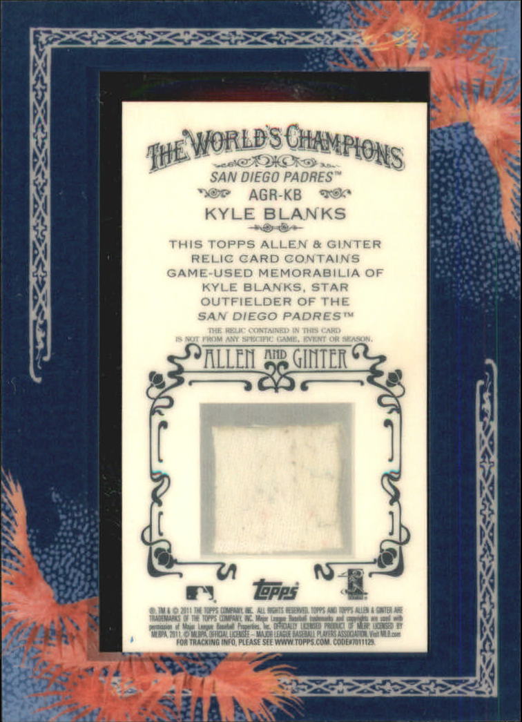 2011 Topps Allen and Ginter Relics #KB Kyle Blanks back image