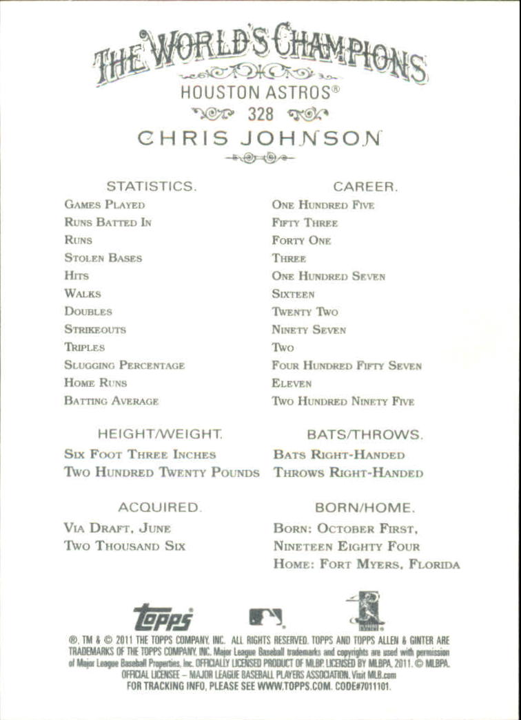 2011 Topps Allen and Ginter Code Cards #328 Chris Johnson back image