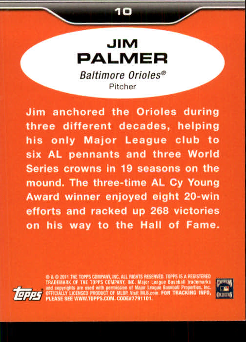 2011 Topps Lineage #10 Jim Palmer back image