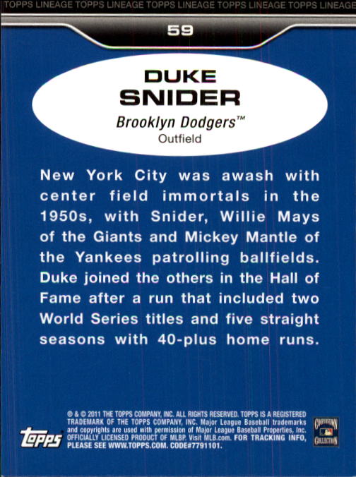 2011 Topps Lineage #59 Duke Snider back image