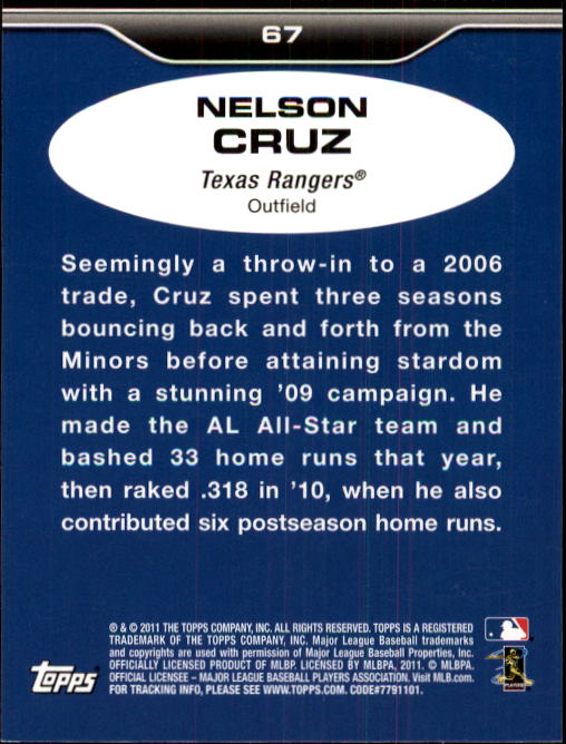 2011 Topps Lineage #67 Nelson Cruz back image