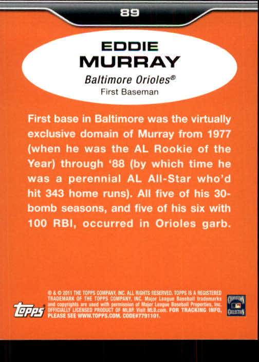 2011 Topps Lineage #89 Eddie Murray back image