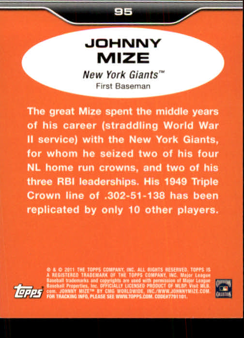 2011 Topps Lineage #95 Johnny Mize back image