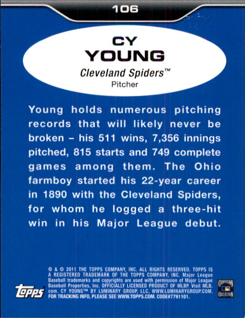 2011 Topps Lineage #106 Cy Young back image