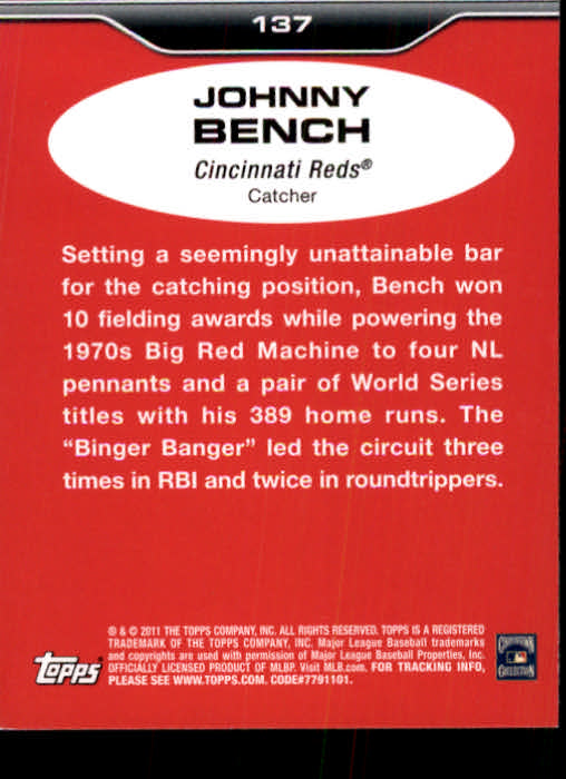 2011 Topps Lineage #137 Johnny Bench back image