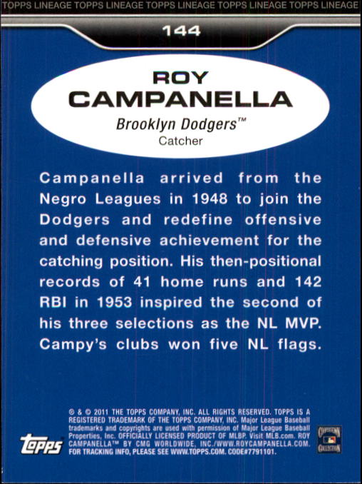 2011 Topps Lineage #144 Roy Campanella back image