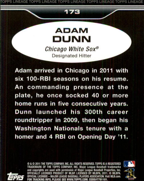 2011 Topps Lineage #173 Adam Dunn back image