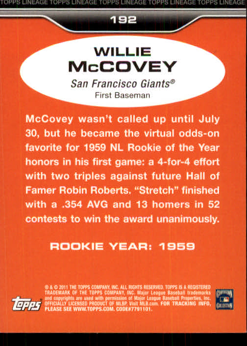 2011 Topps Lineage #192 Willie McCovey back image