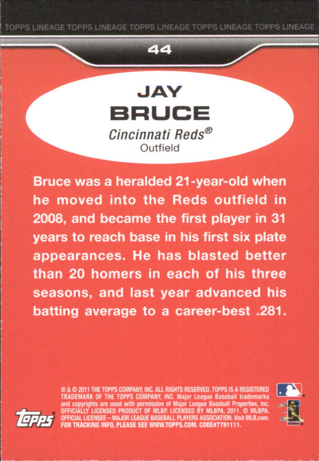 2011 Topps Lineage '75 Mini #44 Jay Bruce back image