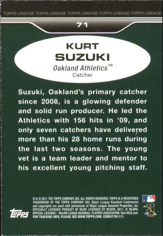 2011 Topps Lineage '75 Mini #71 Kurt Suzuki back image