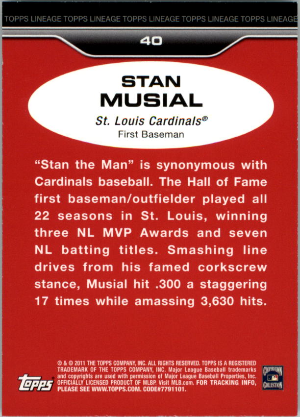 2011 Topps Lineage Diamond Anniversary Refractors #40 Stan Musial back image