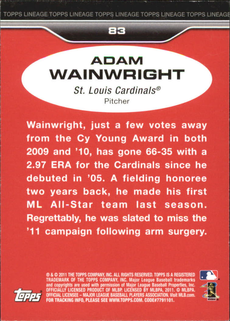 2011 Topps Lineage Diamond Anniversary Refractors #83 Adam Wainwright back image