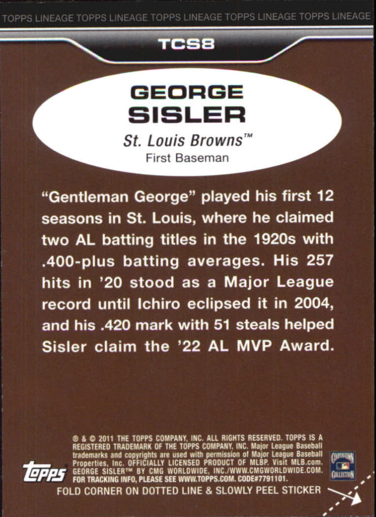 2011 Topps Lineage Cloth Stickers #TCS8 George Sisler back image