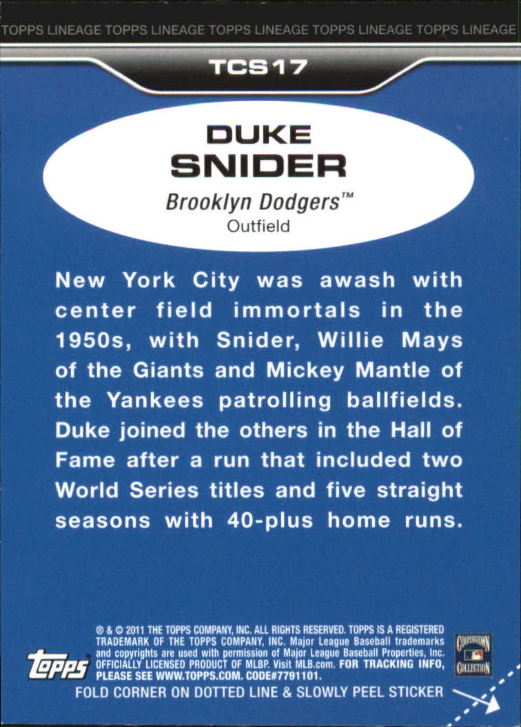 2011 Topps Lineage Cloth Stickers #TCS17 Duke Snider back image