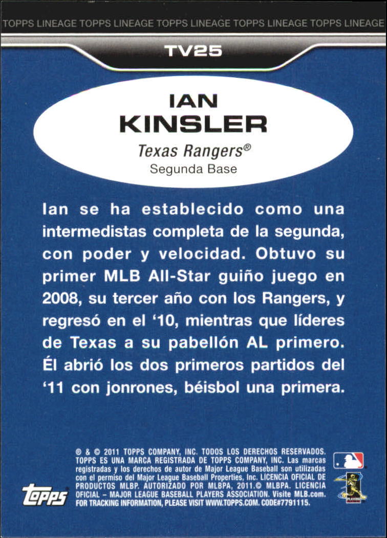 2011 Topps Lineage Venezuelan #TV25 Ian Kinsler back image